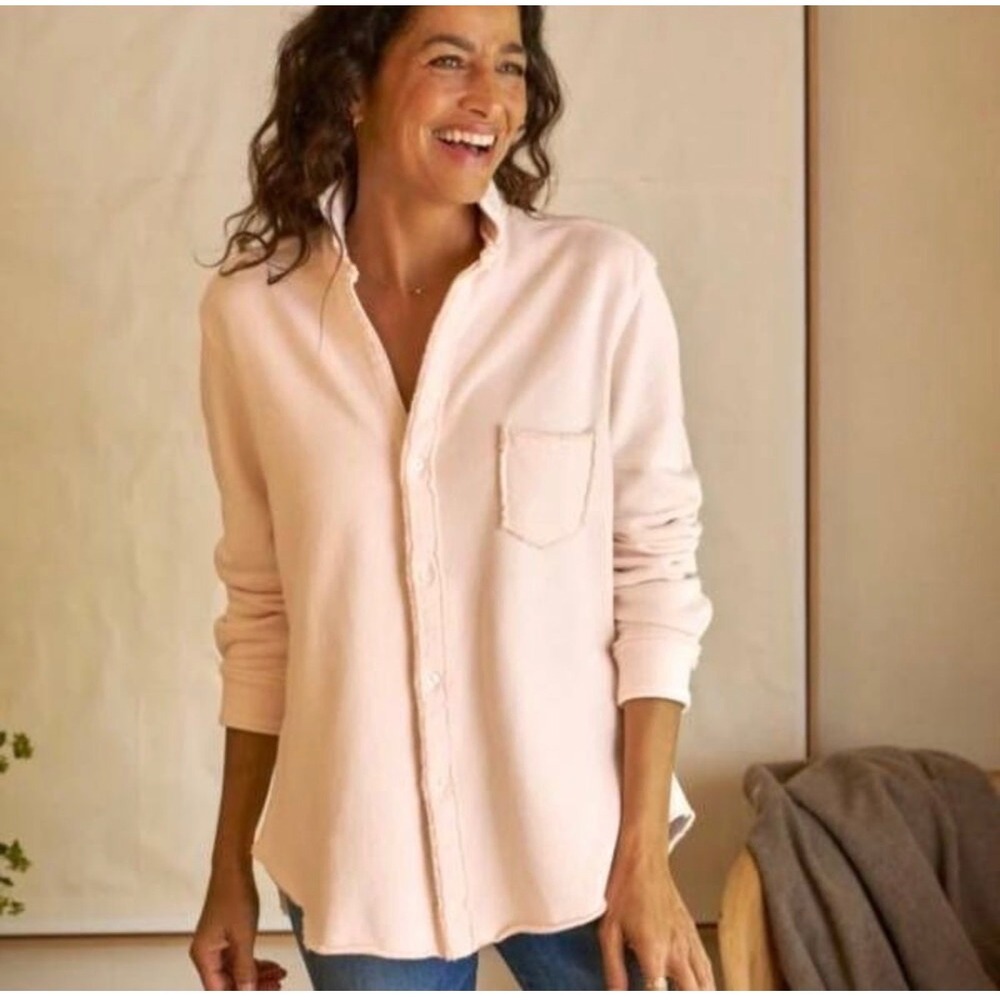 Frank & Eileen Eileen Sweatshirt Button Up Shirt M Pink Cotton USA Fleece